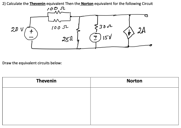 Solved 2) Calculate The Thevenin Equivalent Then The Norton | Chegg.com