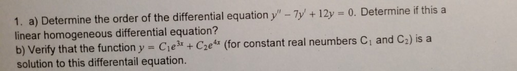 Solved 1. a) Determine the order of the differential | Chegg.com