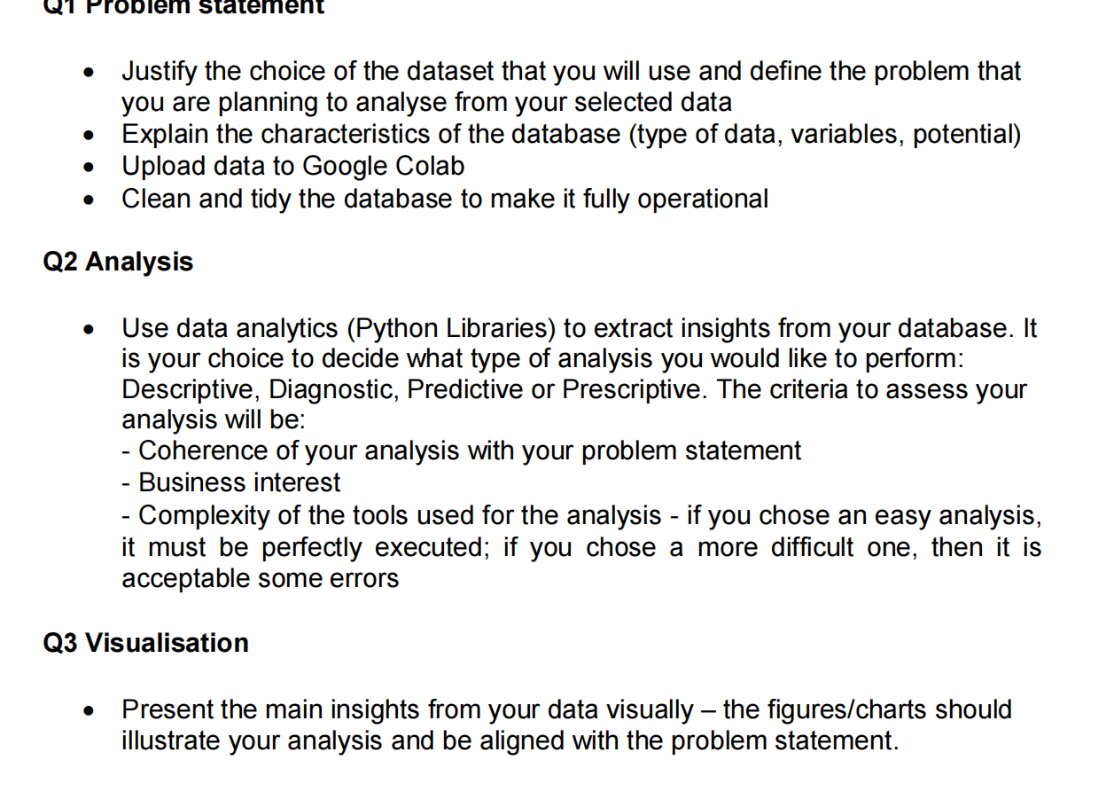 Problem Statement Justify the choice of the dataset | Chegg.com