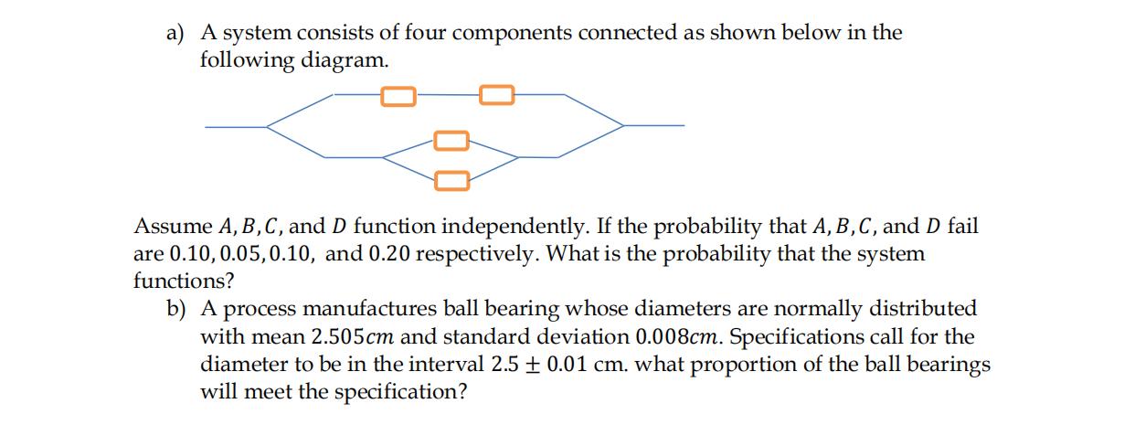 Solved a) A system consists of four components connected as | Chegg.com