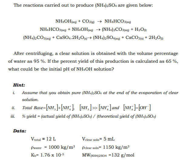 Solved The Reactions Carried Out To Produce Nh4 2so4 Are Chegg Com