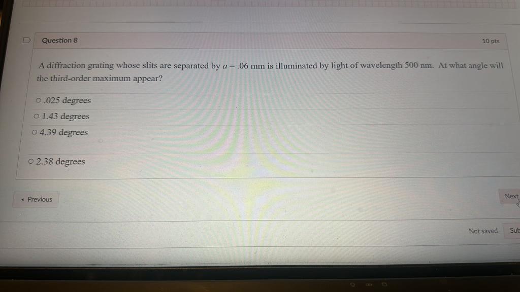Solved A diffraction grating whose slits are separated by | Chegg.com