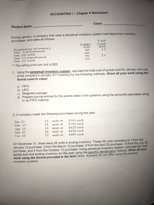 Solved: ACCOUNTINGI Chapter 6 Worksheet Class: Student Nam... | Chegg.com