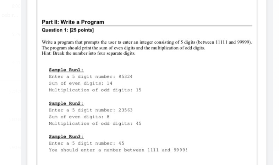 Solved Part II: Write a Program Question 1: [25 | Chegg.com