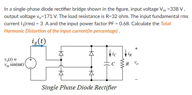 Solved In a single-phase diode rectifier bridge shown in the | Chegg.com