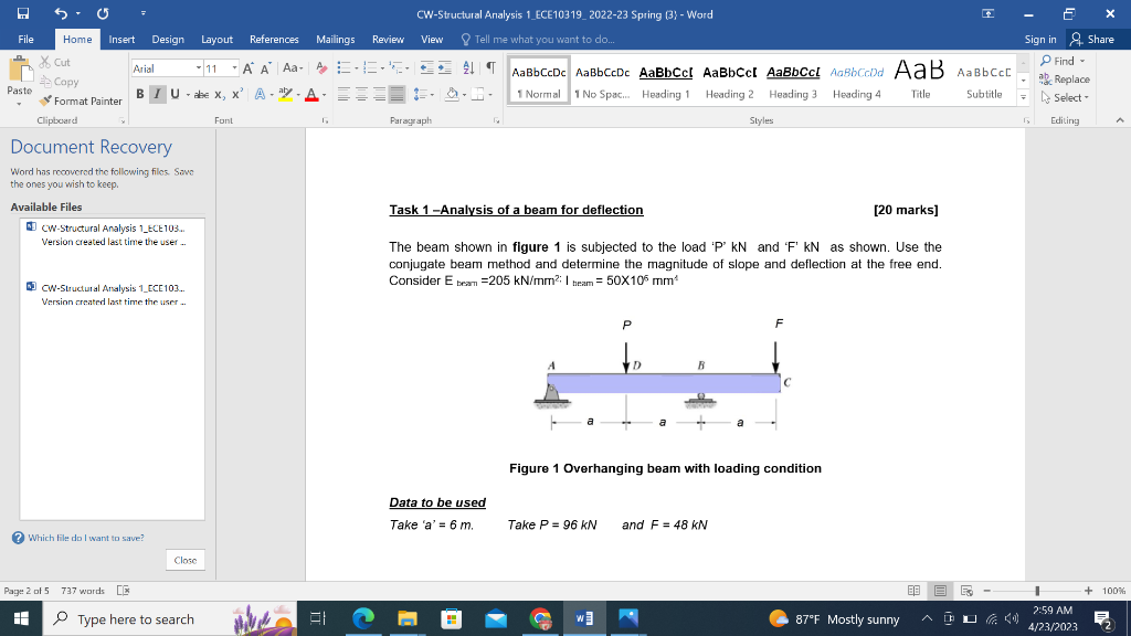 Solved Task 1 -Analysis Of A Beam For Deflection [20 Marks] | Chegg.com