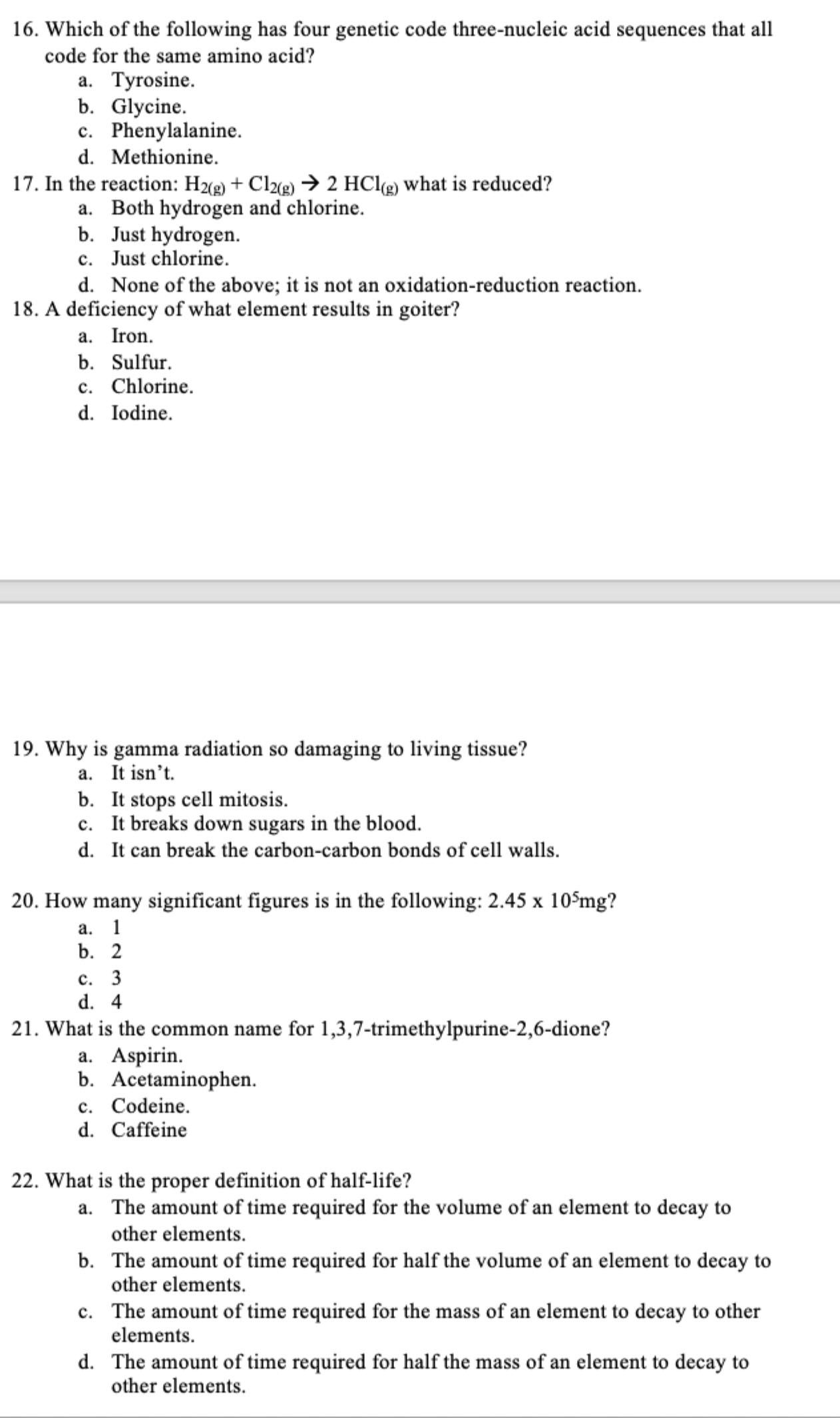 Solved ANSWER ALL PLS!!! 16-20 ﻿Which of the following has | Chegg.com