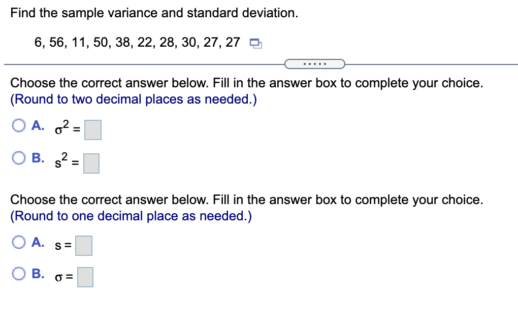 Solved Find the sample variance and standard deviation. 6, | Chegg.com