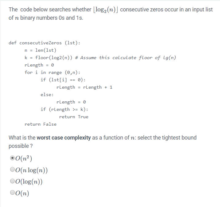 Solved The code below searches whether Llog (n)] consecutive | Chegg.com