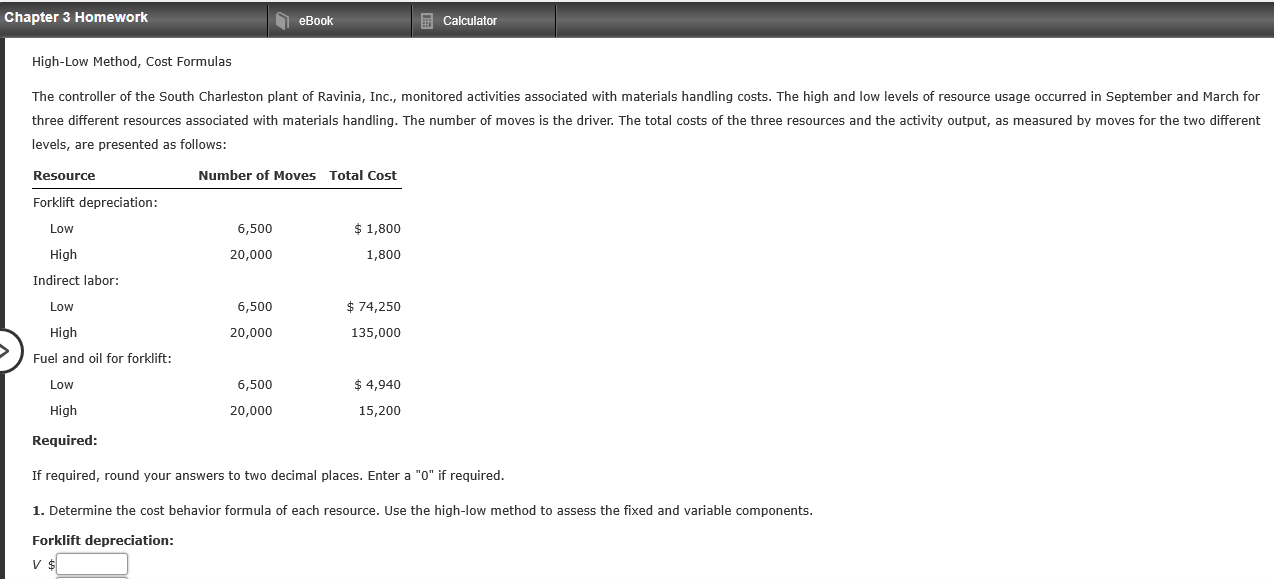 Solved Chapter 3 Homework eBook Calculator High-Low Method, | Chegg.com