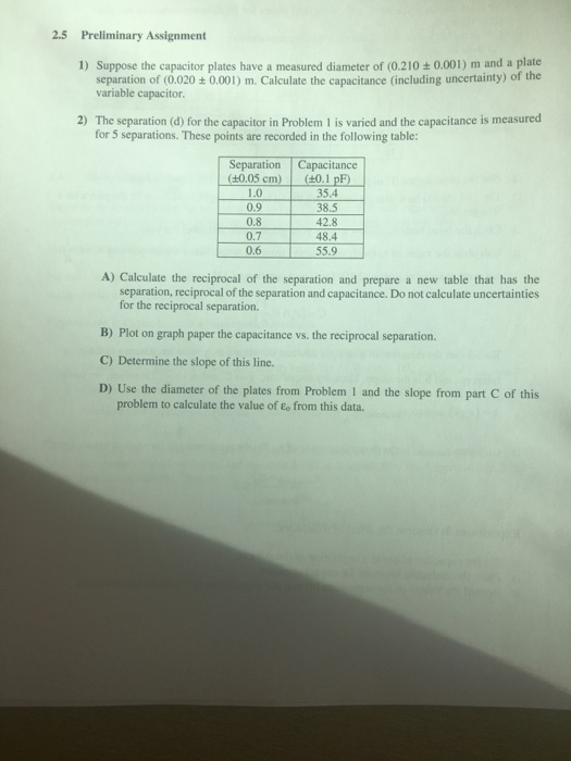 Solved Suppose the cap tor plates have a measured diameter