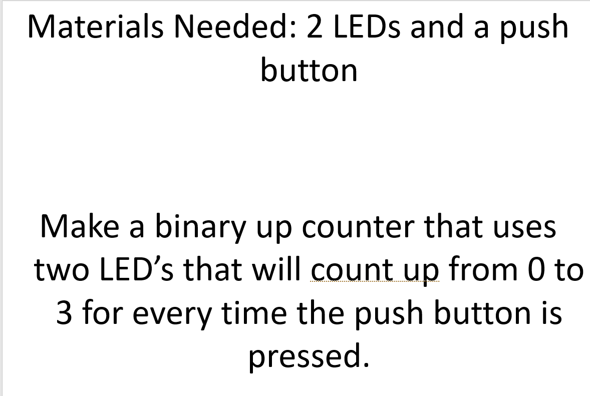 Solved Materials Needed: 2 LEDs And A Push Button Make A | Chegg.com