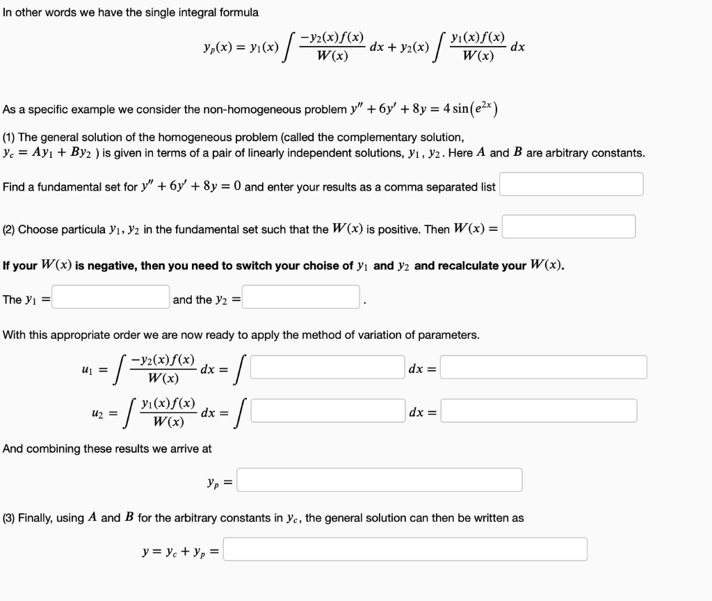 Single Integration Problem Solved In other words we have the single integral formula | Chegg.com