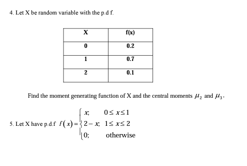 Solved 4. Let X be random variable with the p.df. Find the | Chegg.com