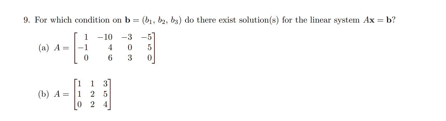 Solved 9. For which condition on b=(b1,b2,b3) do there exist | Chegg.com