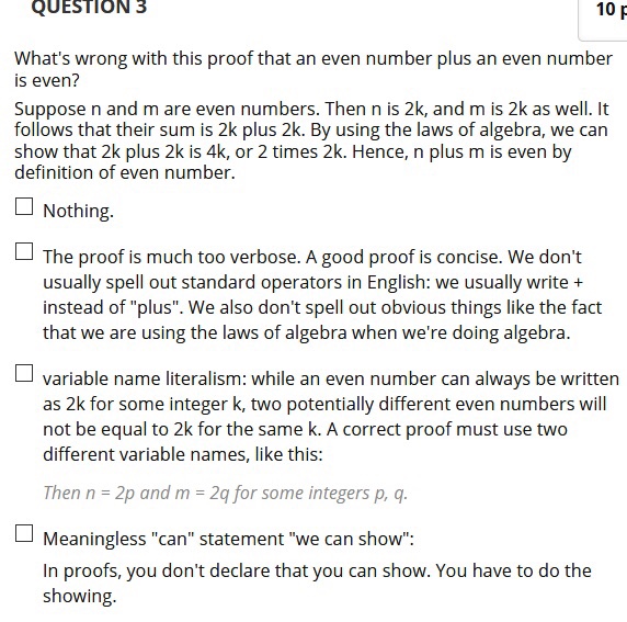 Solved What's Wrong With This Proof That An Even Number Plus 