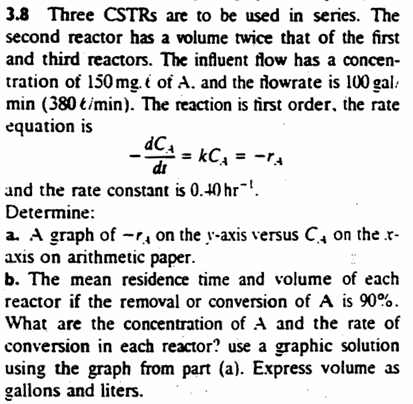 Solved 3.8 Three CSTRs are to be used in series. The second | Chegg.com