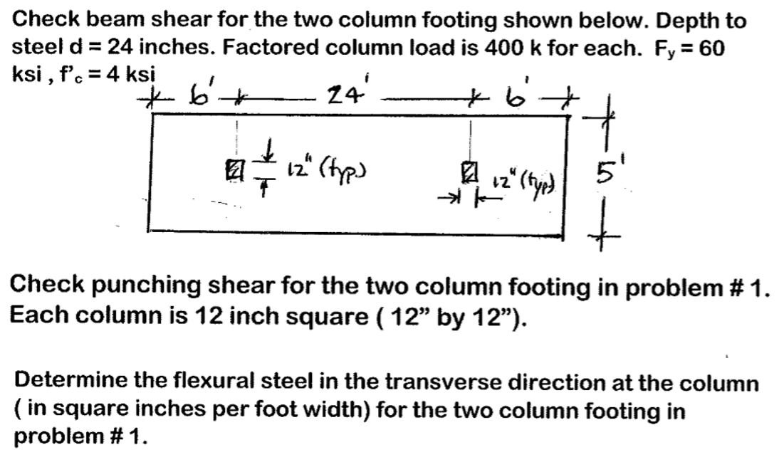 Check Beam Shear For The Two Column Footing Shown Chegg Com