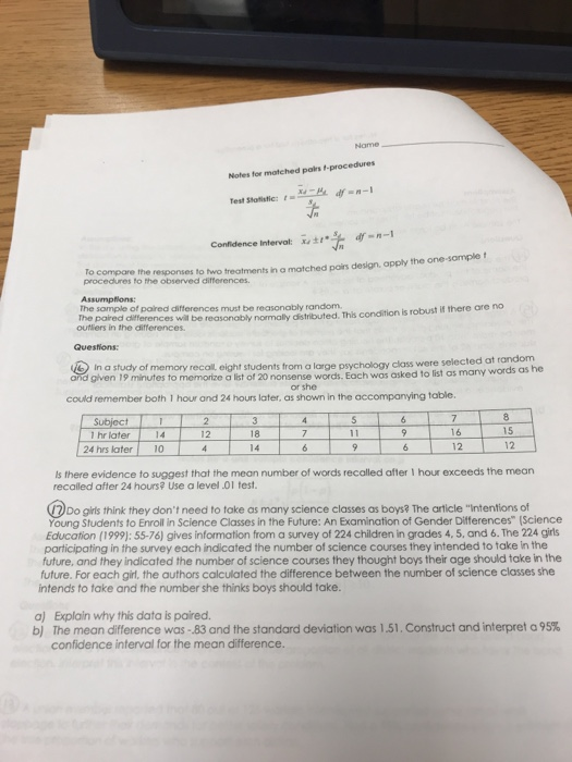 Solved Name AP Stats Notes for a one-sample confidence | Chegg.com
