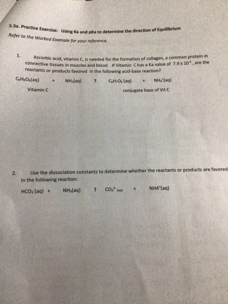 Solved 5.3a. Practice Exercise: Using ka and pka to | Chegg.com