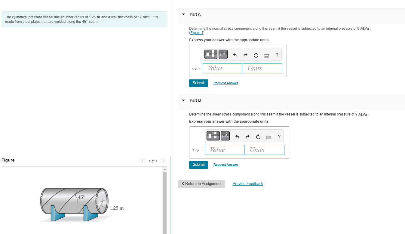 Solved The cylindrical pressure vessel has an inner radius | Chegg.com