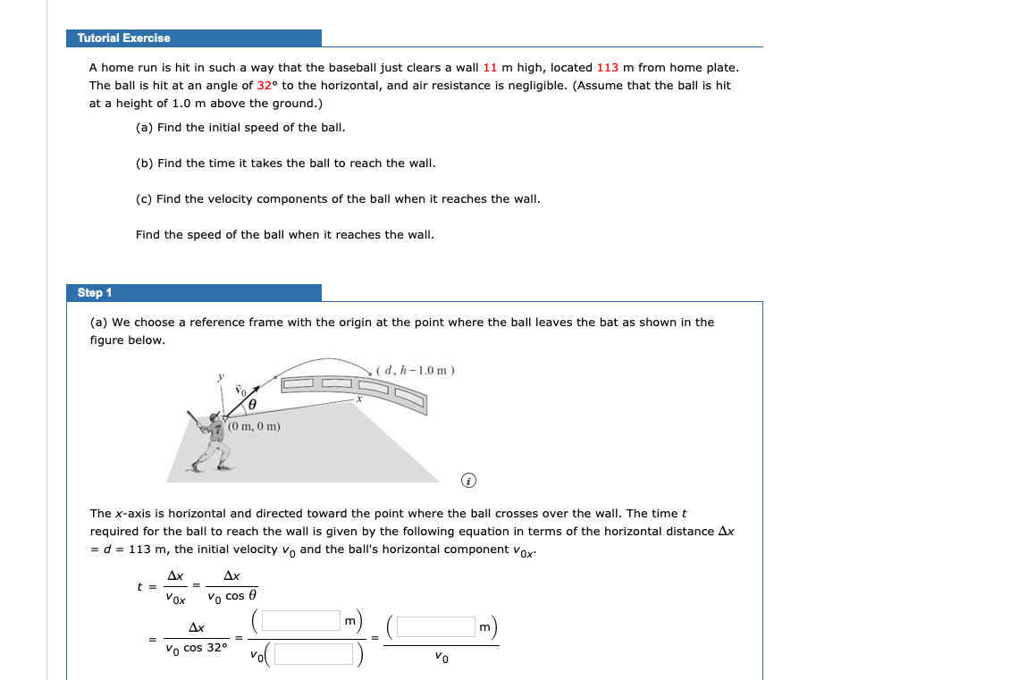 Physics Home Run Problem Solved Tutorial Exercise A home run is hit in such a way | Chegg.com