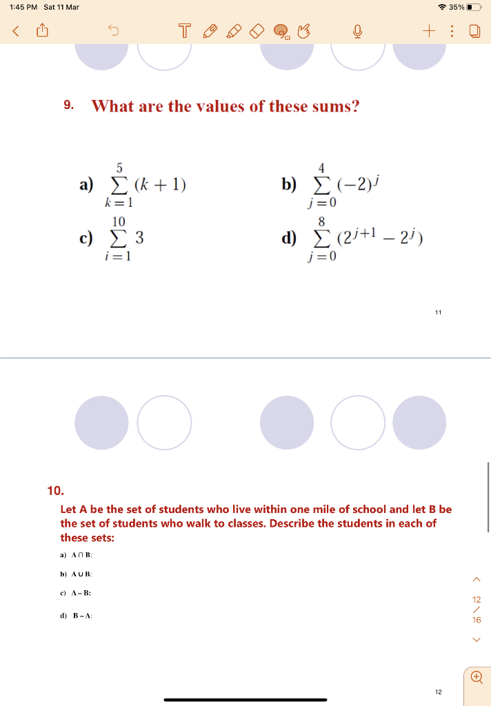 Solved 9. What are the values of these sums? a) ∑k=15(k+1) | Chegg.com