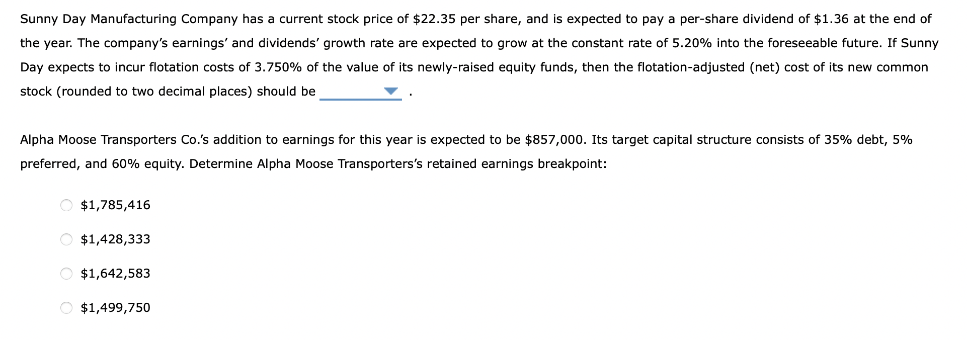 Solved Sunny Day Manufacturing Company Has A Current Stock | Chegg.com