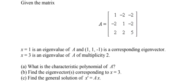 Solved Given The Matrix 1 2 2 A 2 1 2 2 2 5 X 1 Is An