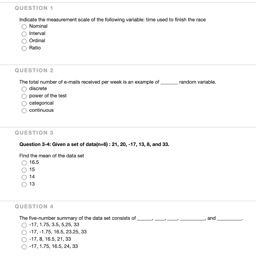 Solved QUESTION 1 Indicate The Measurement Scale Of The | Chegg.com