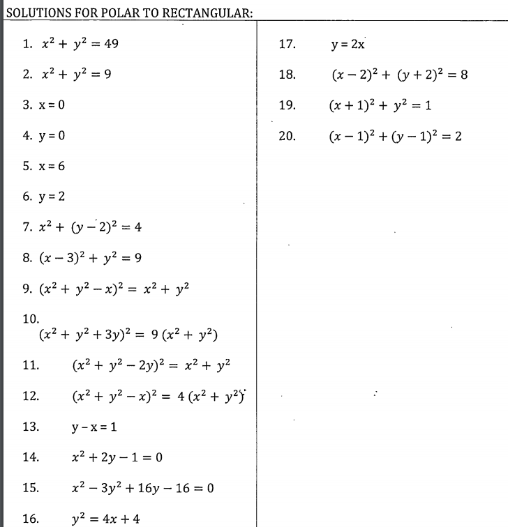 Solutions For Polar To Rectangular 1 X2 Y2 49 Y Chegg Com