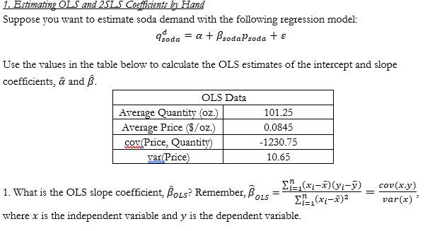 Solved 1 Estimating Ols And 2sls Coefficients By Hand 0265