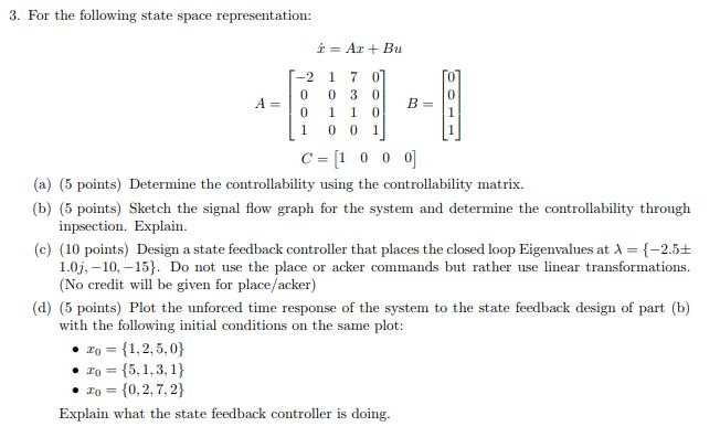 Solved 3. For the following state space representation: -2 1 | Chegg.com