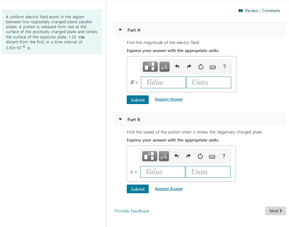 Solved Review Constants A uniform electric field exists in | Chegg.com