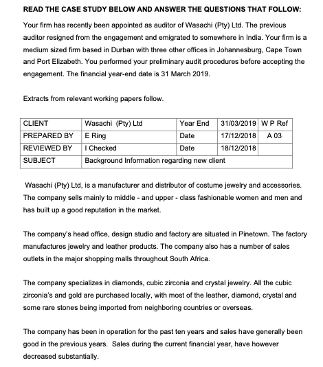 Solved READ THE CASE STUDY BELOW AND ANSWER THE QUESTIONS