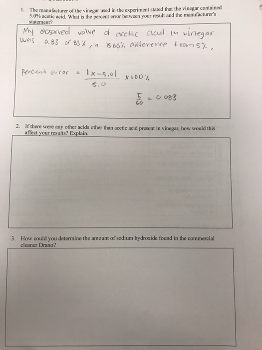 if the manufacturer of the vinegar used in this experiment