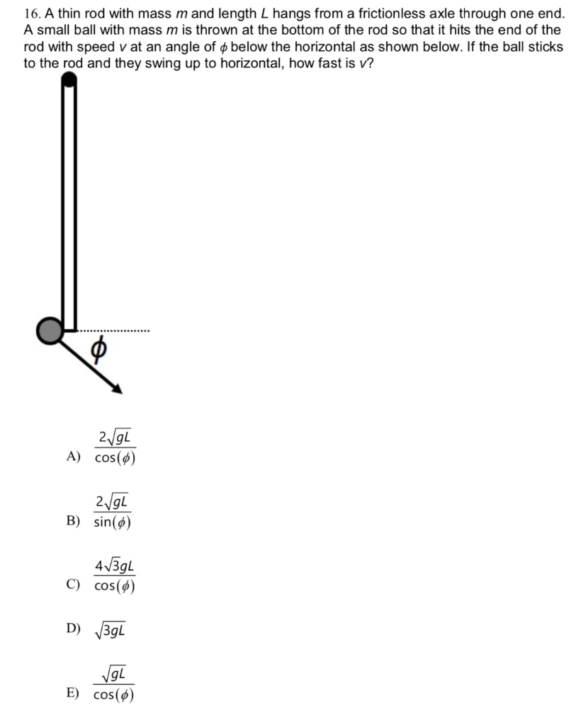 16 A Thin Rod With Mass M And Length L Hangs From A Chegg Com