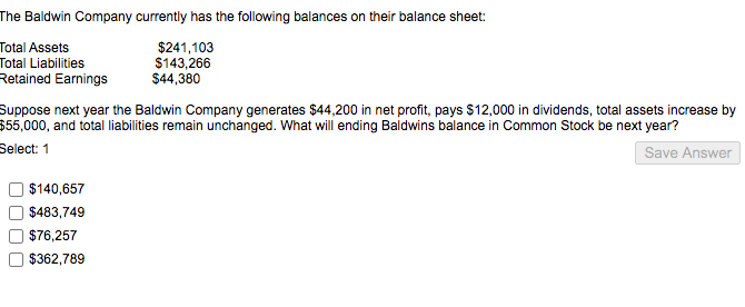 Solved The Baldwin Company Currently Has The Following | Chegg.com