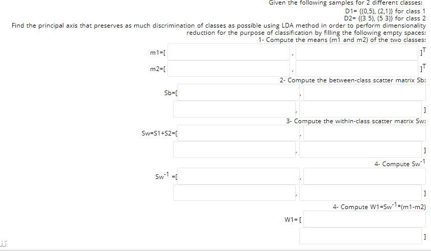 Solved Given the following samples for 2 different classes: | Chegg.com