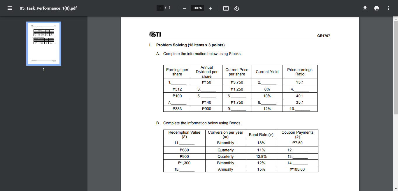 Solved A. Complete The Information Below Using Stocks. B. | Chegg.com