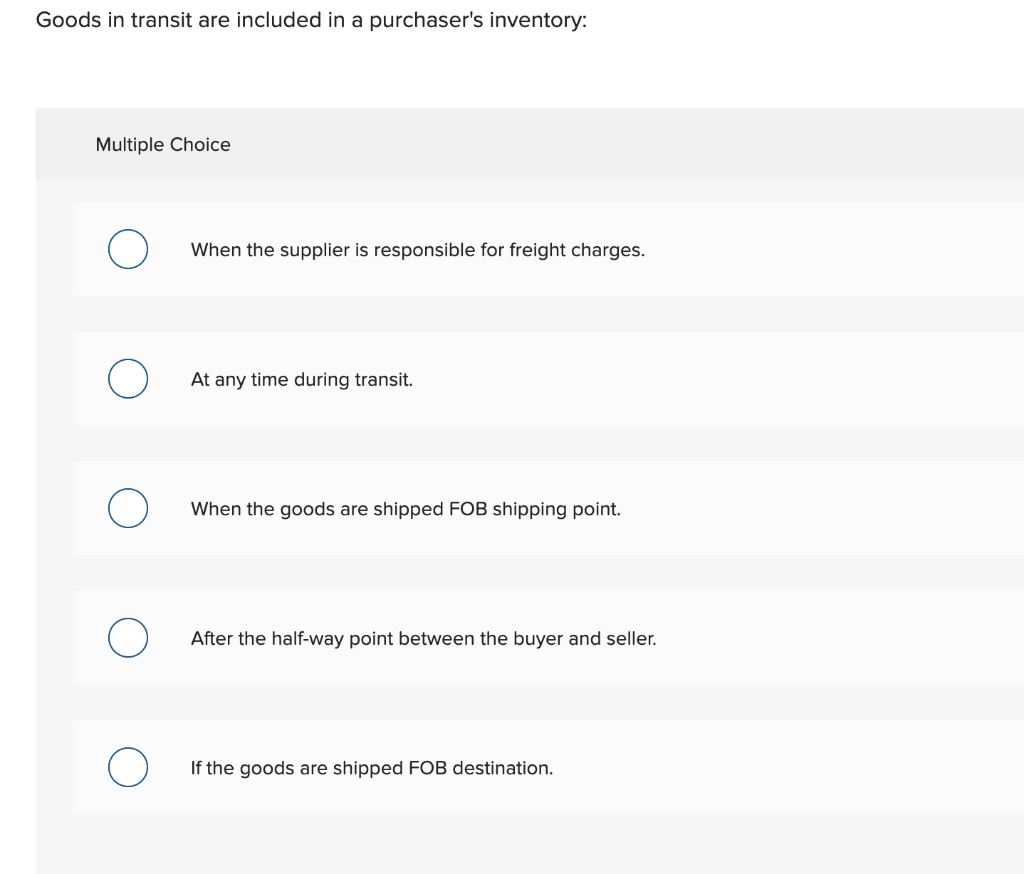 Solved: Goods In Transit Are Included In A Purchaser's Inv... | Chegg.com