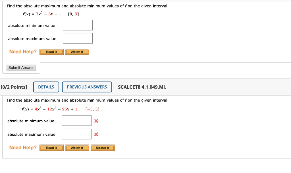 Solved Find the absolute maximum and absolute minimum values