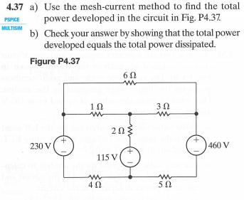 Solved 4.37 A) Use The Mesh-current Method To Find The Total | Chegg.com