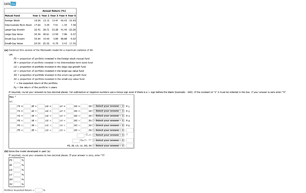 Solved (a) Canstruct this version of the Markowitz model for | Chegg.com