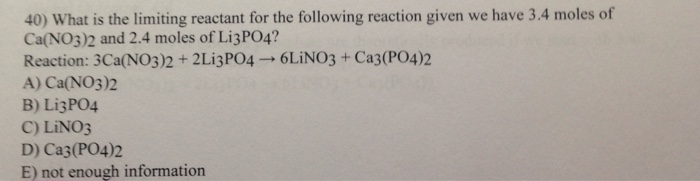 Solved What is the limiting reactant for the following | Chegg.com