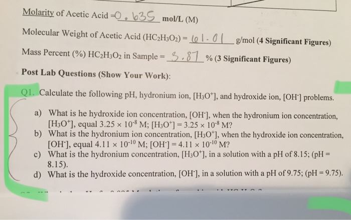 Solved Molarity Of Acetic Acid3mol L M Molecular Weight Of Chegg Com   Image