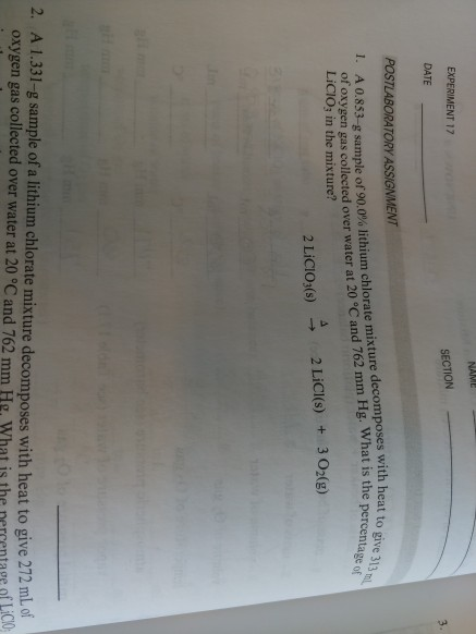 Solved EXPERIMENT 17 SECTION DATE POSTLABORATORY ASSIGNMENT | Chegg.com