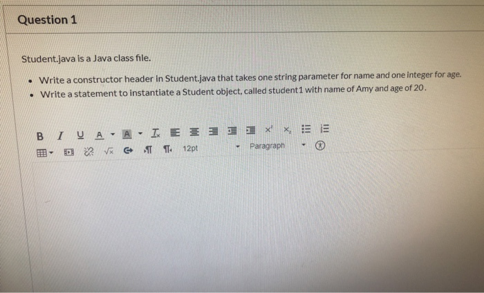 Question 1 Student Java Is A Java Class File Write A Chegg Com