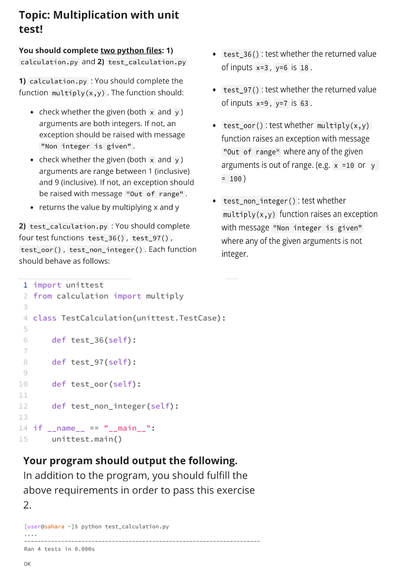 Solved Topic: Multiplication with unit test! You should | Chegg.com