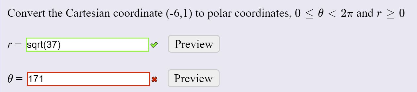 Solved Convert The Cartesian Coordinate (-6,1) To Polar | Chegg.com